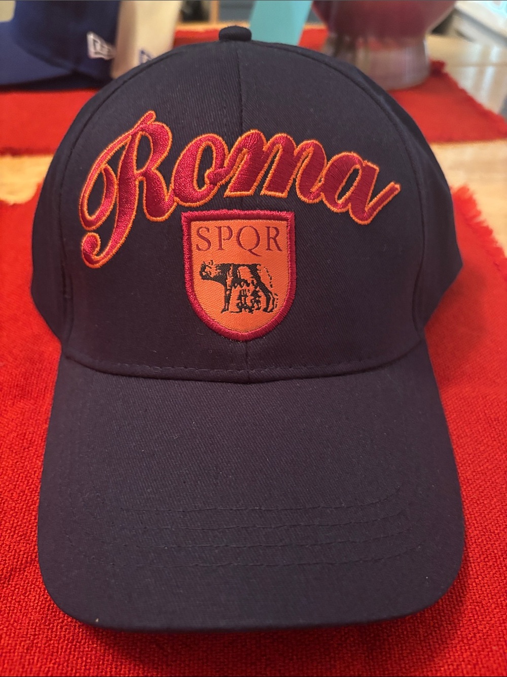 Roma Navy Baseball Cap with Red Embroidery